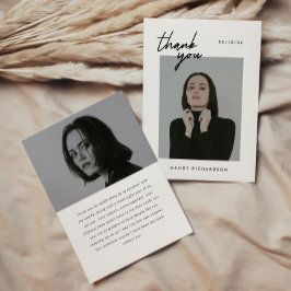 Cartão De Agradecimento Minimalistic 2-Photo Black White Script Graduation