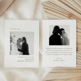 Cartão De Agradecimento Minimalistic 2-Photo Black & White Wedding Custom