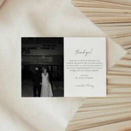 Cartão De Agradecimento Minimalistic Black & White Script Wedding Photo