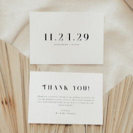 Cartão De Agradecimento Minimalistic Elegant Black & White Wedding Date