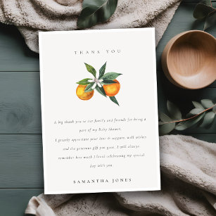Cartão De Agradecimento Mínimo Chá de fraldas de Citrus Orange Botanical B