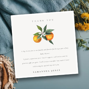Cartão De Agradecimento Mínimo Chá de fraldas de Citrus Orange Botanical B