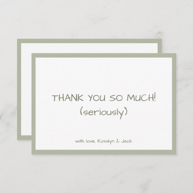 Cartão De Agradecimento Mínimo de Escrita Manual Verde Dusty (Frente/Verso)