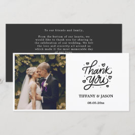 Cartão De Agradecimento Mínimo do Coração de Caligrafia Moderna Negra