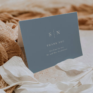 Cartão De Agradecimento Mínimo e Chic Casamento Azul e Branco Dusty