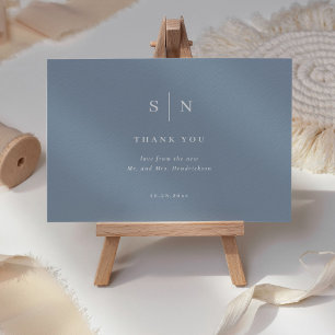 Cartão De Agradecimento Mínimo e Chic Casamento Azul e Branco Dusty