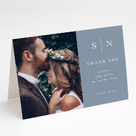 Cartão De Agradecimento Mínimo e Chic | Casamento de Foto Azul Dusty