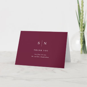 Cartão De Agradecimento Mínimo e Chic Casamento Vermelho Burgundy