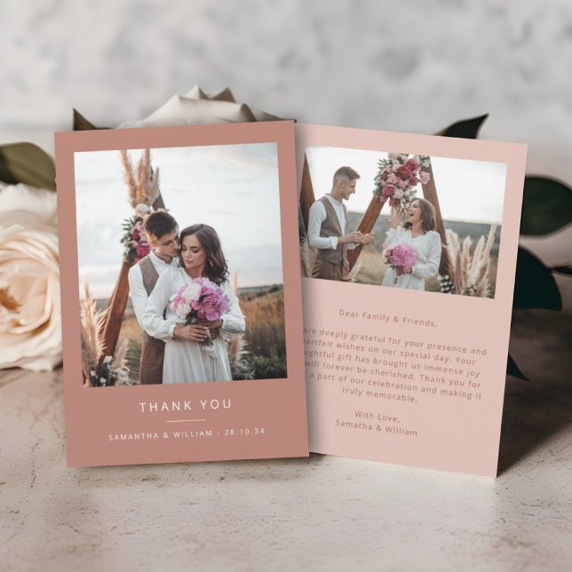 Cartão De Agradecimento Mínimo simples obrigado de casamento você 2 fotos (Criador carregado)