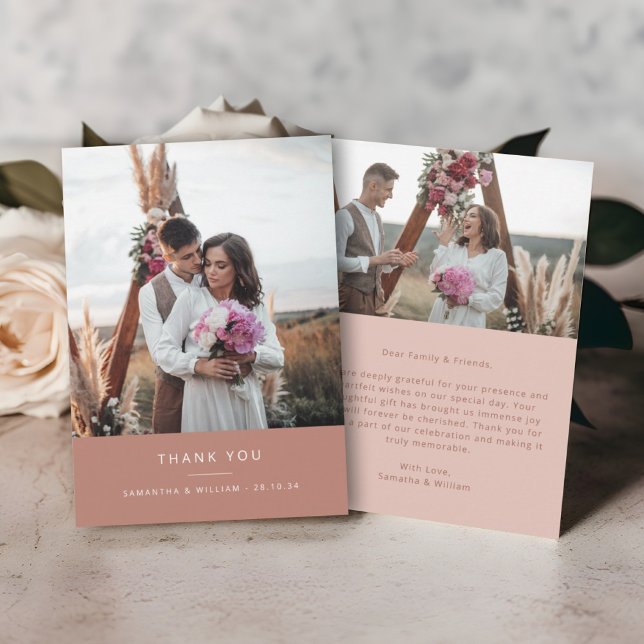 Cartão De Agradecimento Mínimo simples obrigado de casamento você 2 fotos (Criador carregado)