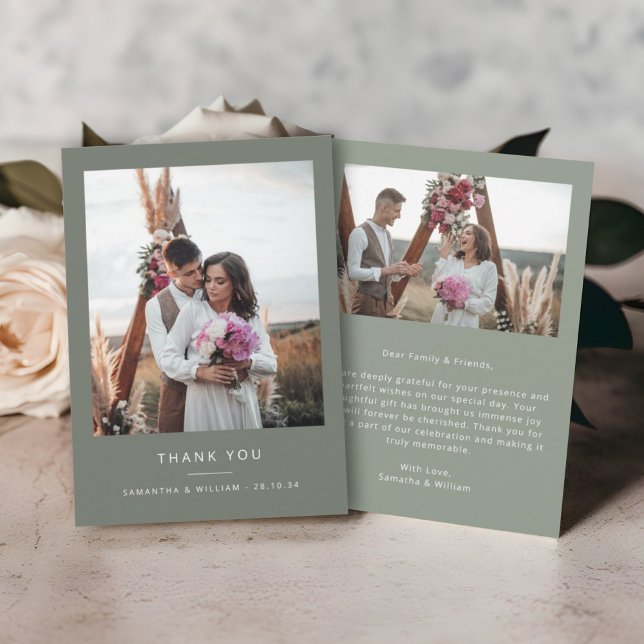 Cartão De Agradecimento Mínimo simples obrigado de casamento você 2 fotos (Criador carregado)
