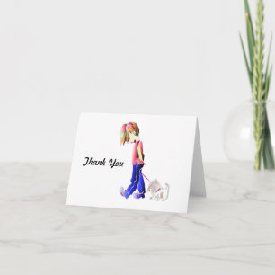 Cartão De Agradecimento Minnie-me! Menino andando Westie Dog Art