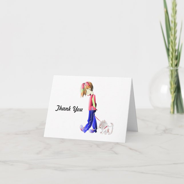 Cartão De Agradecimento Minnie-me! Menino andando Westie Dog Art (Frente)