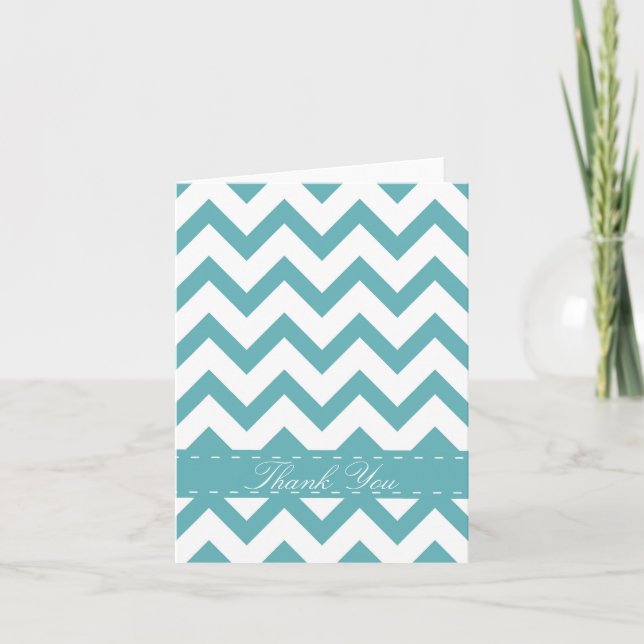 Cartão De Agradecimento Mint Aqua White Chevron obrigado você (Frente)