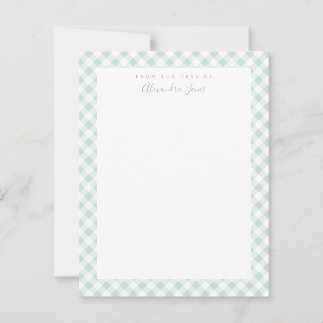 Cartão De Agradecimento Mint Gingham Check Personal Stationery Note Card (Frente)