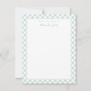 Cartão De Agradecimento Mint Gingham Check Personal Stationery Note Card