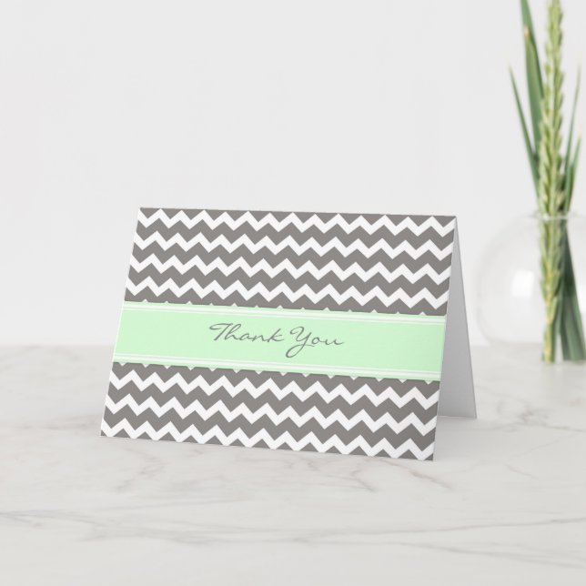 Cartão De Agradecimento Mint Gray Chevrons Baby Shower Thank You Card (Frente)