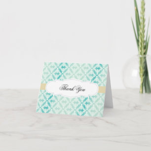 Cartão De Agradecimento Mint Teal Dourado Damask Obrigado