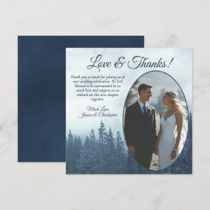 Cartão De Agradecimento Misty Blue Pine Trees Rustic Wedding Foto Oval