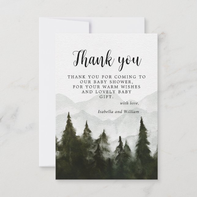 Cartão De Agradecimento Misty Forest Chá de fraldas Obrigado (Frente)