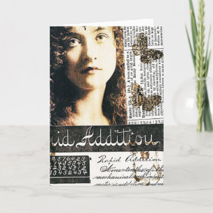 Cartão De Agradecimento Mixed Media Collage With Pretty Lady