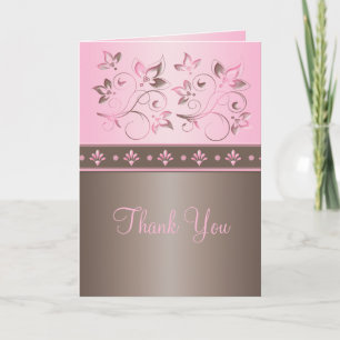 Cartão de Agradecimento Mocha e Floral Rosa