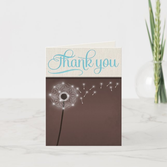 Cartão De Agradecimento Mocha Rustic Linen Dandelion Thank You Cards (Frente)