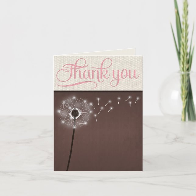 Cartão De Agradecimento Mocha Rustic Linen Dandelion Thank You Cards (Frente)