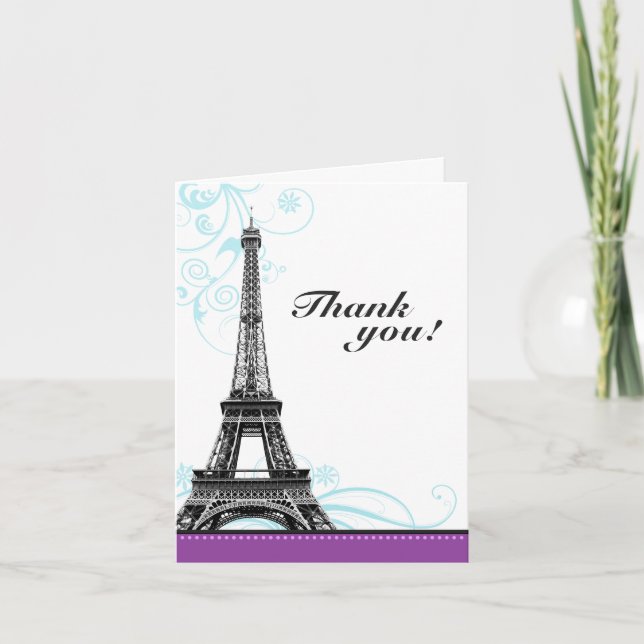 Cartão De Agradecimento Mod Flourish Eiffel Tower Parisian Thank You Cards (Frente)