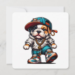 Cartão De Agradecimento Moda de Rua de Cachorrinho Bulldog Fofo Design de