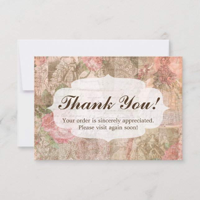 Cartão De Agradecimento Moda Feminina Vitoriana Shabby Chic Obrigado (Frente)