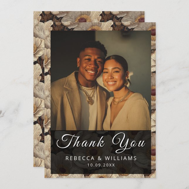 Cartão De Agradecimento Modern Anemones Inspired Garden Wedding (Frente/Verso)