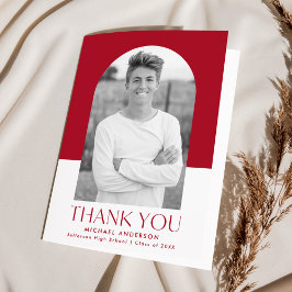 Cartão De Agradecimento Modern Arch Red Color Block Photo Graduation