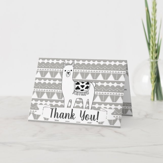 Cartão De Agradecimento Modern Aztec Llama & Tribal Pattern Thank You (Frente)