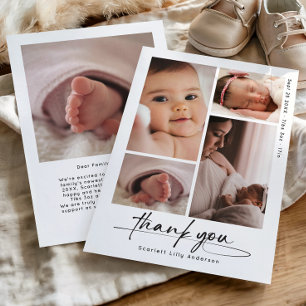Cartão De Agradecimento Modern Baby Obrigado Simples Script Photo Collage
