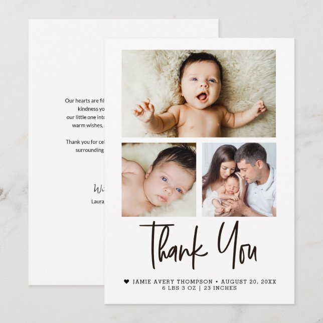 Cartão De Agradecimento Modern Baby Photo Collage Newborn Thank You Card (Frente/Verso)