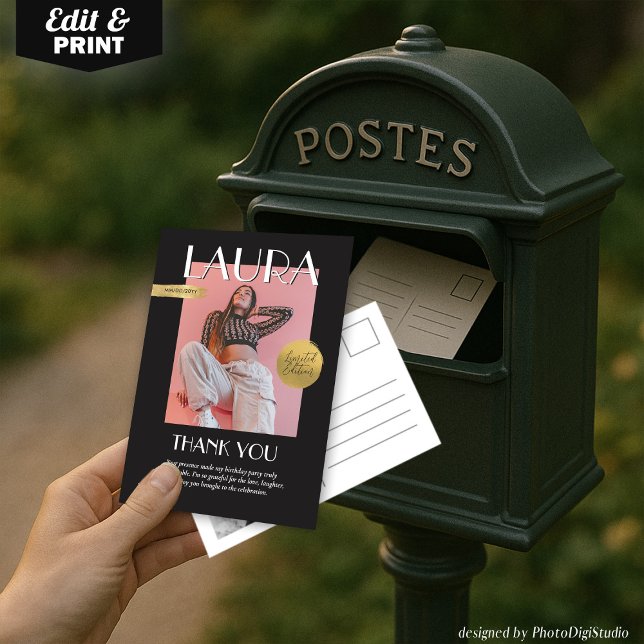 Cartão De Agradecimento Modern Birthday Custom Magazine Cover (Modern Birthday Custom Magazine Cover Thank You Card)