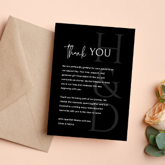 Cartão De Agradecimento Modern Black and White Monogram Minimalist Wedding