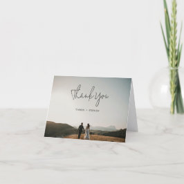 Cartão De Agradecimento Modern Black and White Photo Chic Wedding