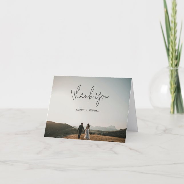 Cartão De Agradecimento Modern Black and White Photo Chic Wedding (Frente)