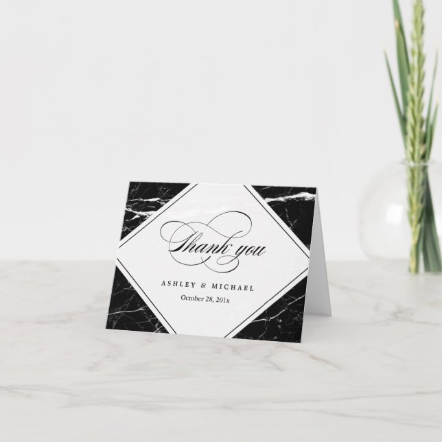 Cartão De Agradecimento Modern Black Marble Texture Thank You (Frente)