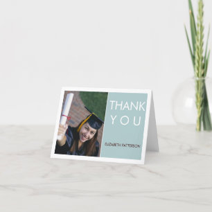 Cartão De Agradecimento Modern Block Photo Graduation Thank You Teal White