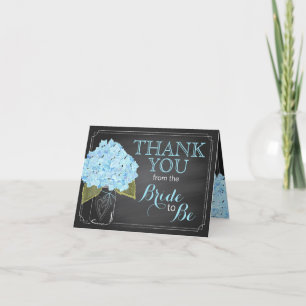 Cartão De Agradecimento Modern Blue Hydrangea Chalkboard Thank You