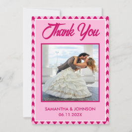 Cartão De Agradecimento Modern Blush Pink Chevron Stripe Wedding Photo
