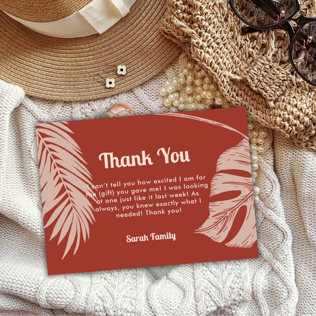 Cartão De Agradecimento Modern Boho Tropical Beach Sai do Chá de fraldas (Modern Boho Tropical Beach Leaves Baby Shower Thank You Card)