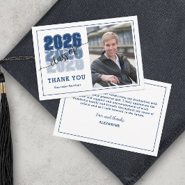 Cartão De Agradecimento Modern Bold Class 2026 Navy Blue Graduation