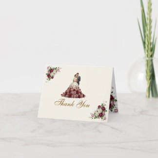 Cartão De Agradecimento Modern Burgundy Floral Wedding Thank You Card