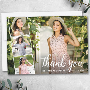 Cartão De Agradecimento Modern Calligraphy Graduation 4 Photo Collage