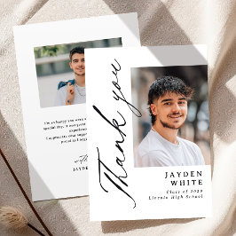 Cartão De Agradecimento Modern Calligraphy Simple Photo Graduation