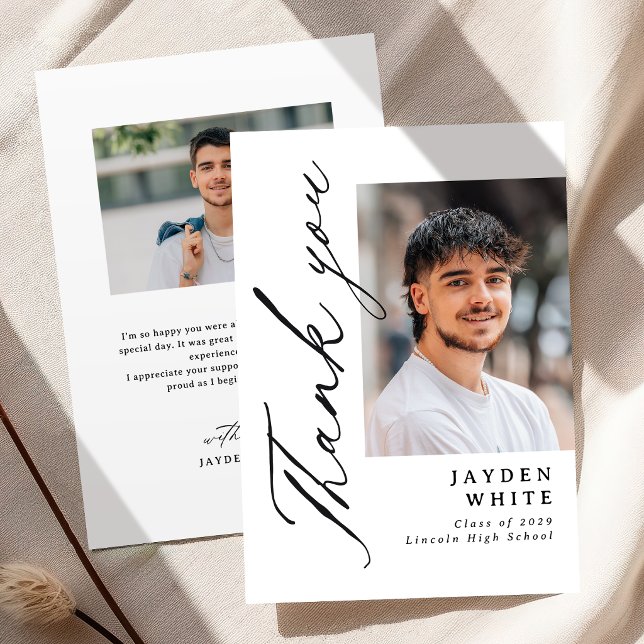 Cartão De Agradecimento Modern Calligraphy Simple Photo Graduation (Modern Calligraphy Simple Photo Graduation Thank You Card)